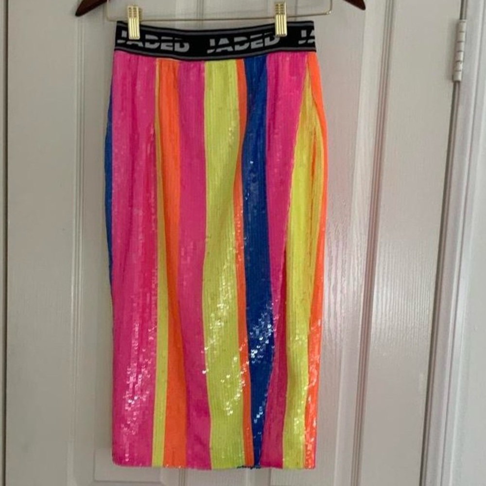 Jaded London Vibrant Striped Sequin Pencil Skirt